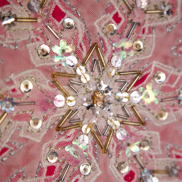 Vintage Y2K Michael Simon Beaded Snowflake Pink & Red Holiday Long Sleeve Shirt - Picture 9 of 16